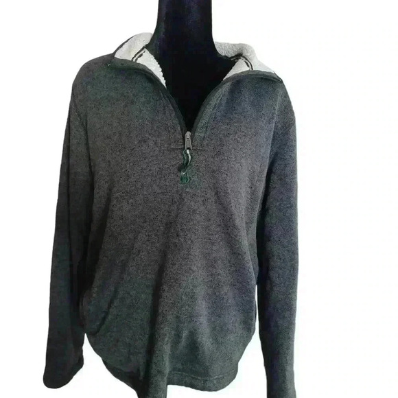 Orvis Mens Dark Gray and Black Sherpa Lined 1/4 Zip Sweater  M - Picture 1 of 16